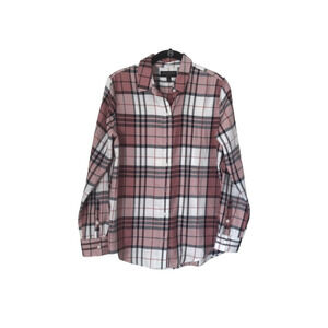Banana Republic Top Womens Size S Pink Plaid Long Sleeve Button Up Boyfriend Fit
